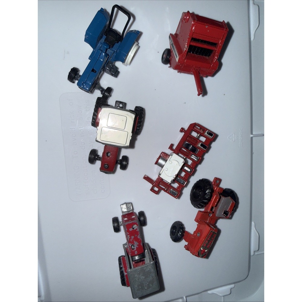 🚜Ertl Case Etc Diecast Tractor Lot w/ Implements 6 Pc Red &Blue  As Is Vintage